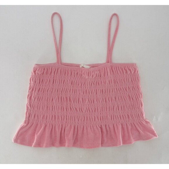 H&M Women’s Smocked Cream Terry Camisole Tube Cropped‎ Top Size L Beach Vacation - Picture 3 of 11